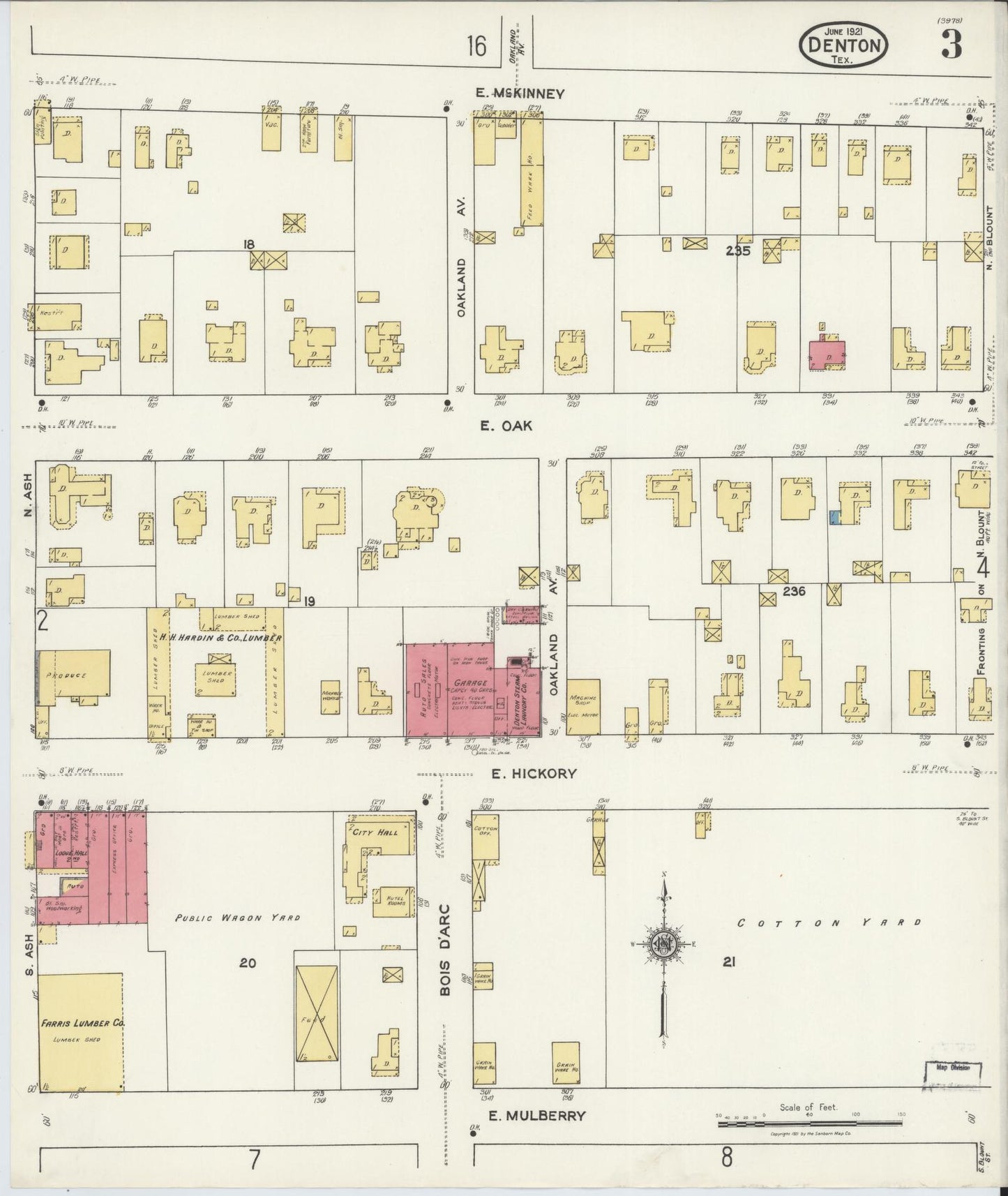 Sanborn Fire Insurance Map from Denton, Denton County, Texas (1921), Sheet #0003 - Complete Map Set gallery image, historic Sanborn map, vintage wall art, Texas Texas