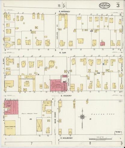 Sanborn Fire Insurance Map from Denton, Denton County, Texas (1921), Sheet #0003 - Complete Map Set gallery image, historic Sanborn map, vintage wall art, Texas Texas
