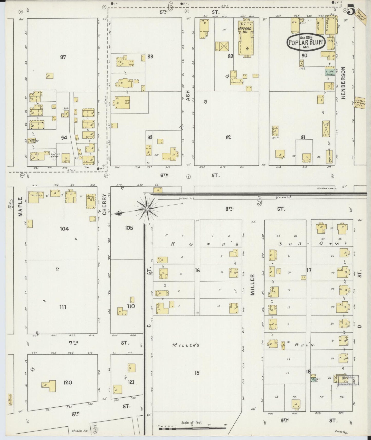 Sanborn Fire Insurance Map from Poplar Bluff, Butler County, Missouri (1895), Sheet #0005 - Complete Map Set gallery image, historic Sanborn map, vintage wall art, Missouri Missouri
