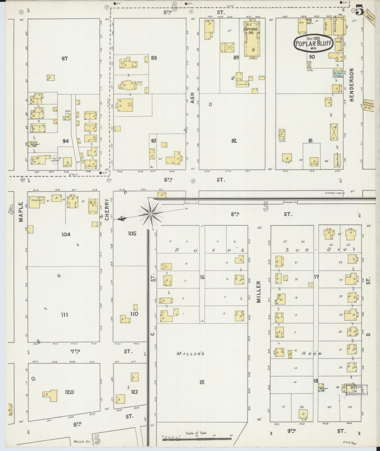 Sanborn Fire Insurance Map from Poplar Bluff, Butler County, Missouri (1895), Sheet #0005 - Complete Map Set gallery image, historic Sanborn map, vintage wall art, Missouri Missouri