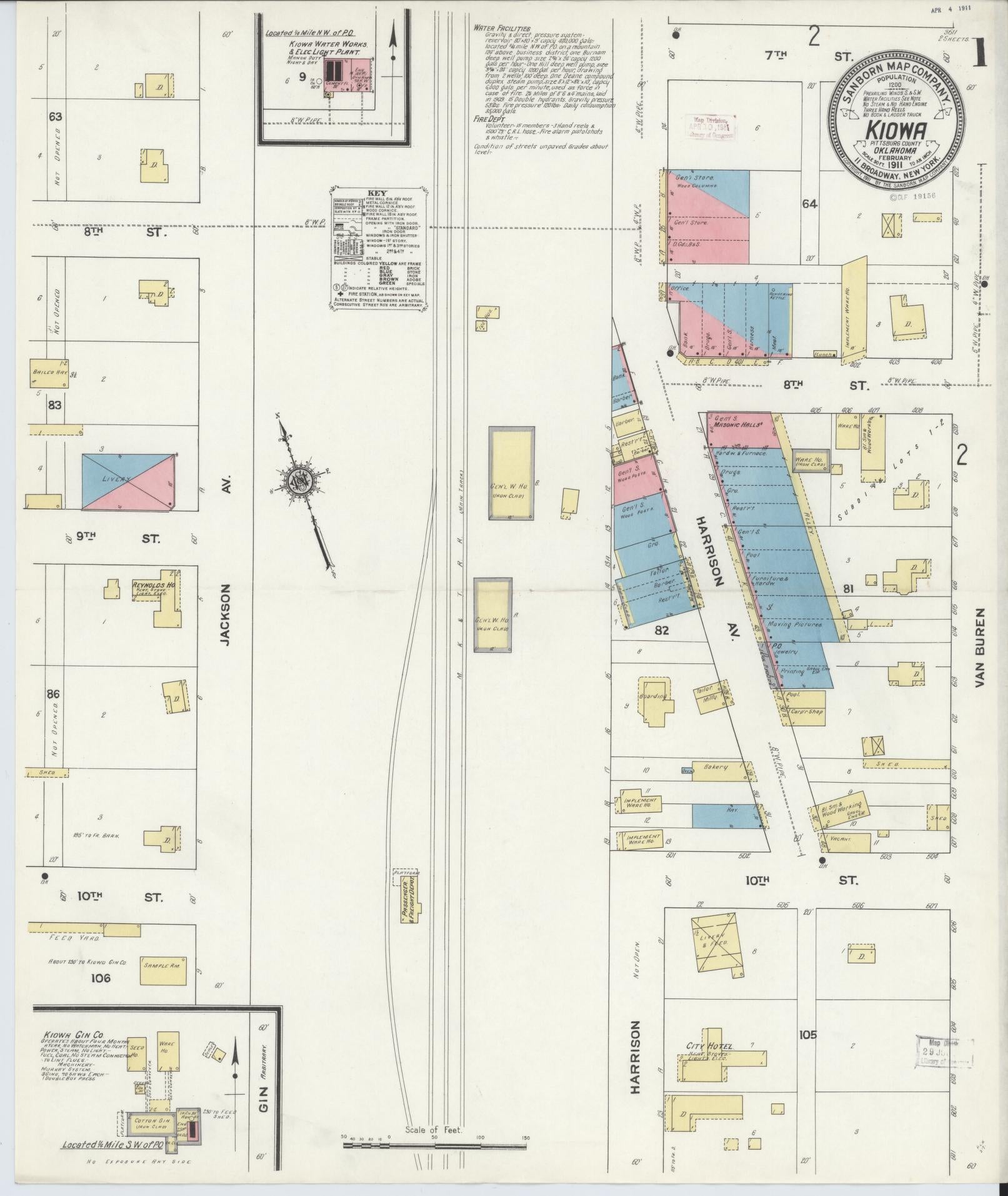 Sanborn Fire Insurance Map from Kiowa, Pittsburg County, Oklahoma (1911), Sheet #0001 - Complete Map Set gallery image, historic Sanborn map, vintage wall art, Oklahoma Oklahoma