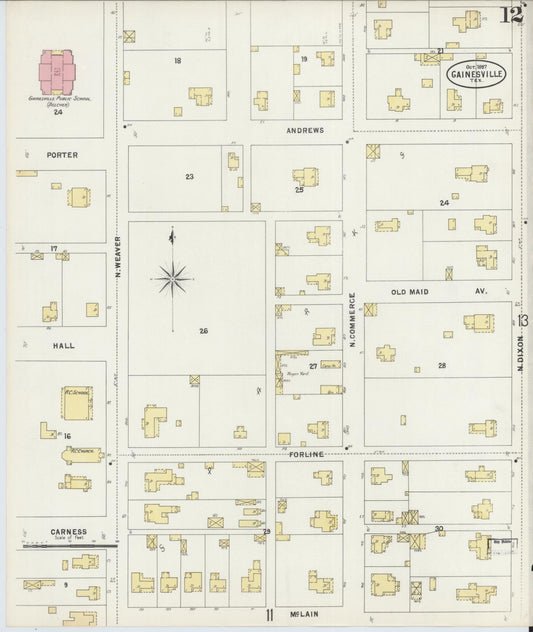 Sanborn Fire Insurance Map from Gainesville, Cooke County, Texas (1897), Sheet #0012 - Historic Sanborn Fire Insurance Map Print, vintage old map wall art, antique decor, genealogy gift, Texas Texas map