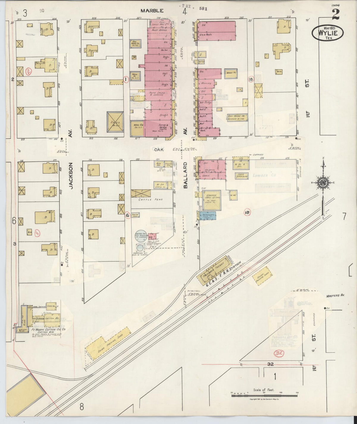 Sanborn Fire Insurance Map from Wylie, Collin County, Texas (1934), Sheet #0002 - Complete Map Set gallery image, historic Sanborn map, vintage wall art, Texas Texas