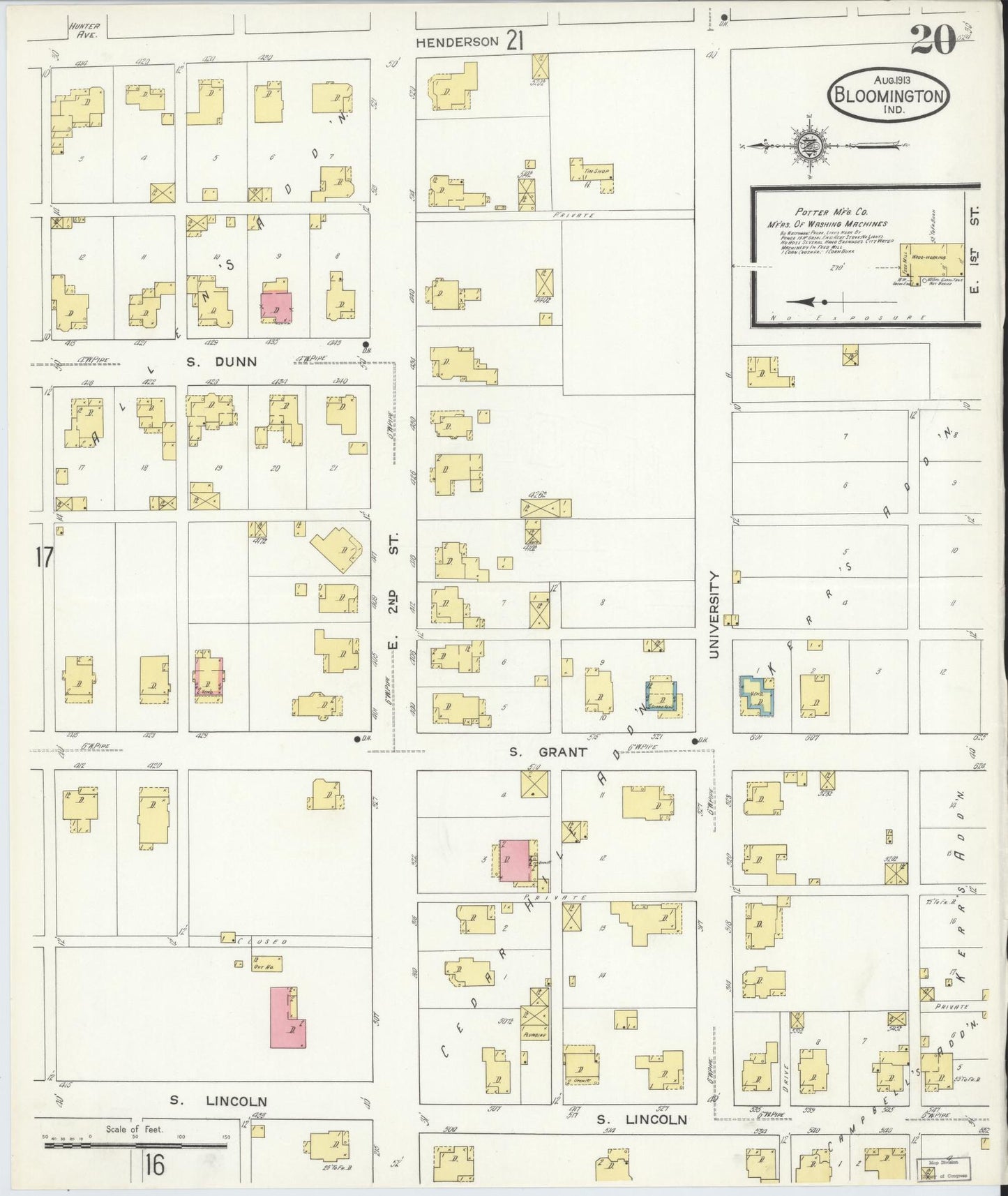 Sanborn Fire Insurance Map from Bloomington, Monroe County, Indiana (1913), Sheet #0020 - Complete Map Set gallery image, historic Sanborn map, vintage wall art, Indiana Indiana
