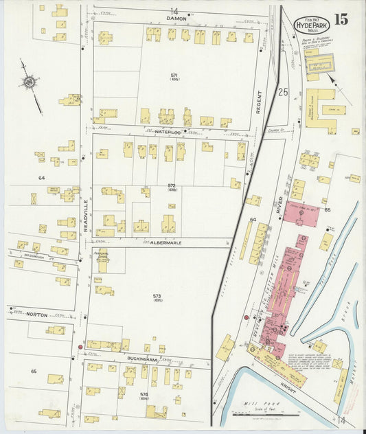 Sanborn Fire Insurance Map from Hyde Park, Norfolk County, Massachusetts (1917), Sheet #0015 - Historic Sanborn Fire Insurance Map Print, vintage old map wall art, antique decor, genealogy gift, Massachusetts Massachusetts map