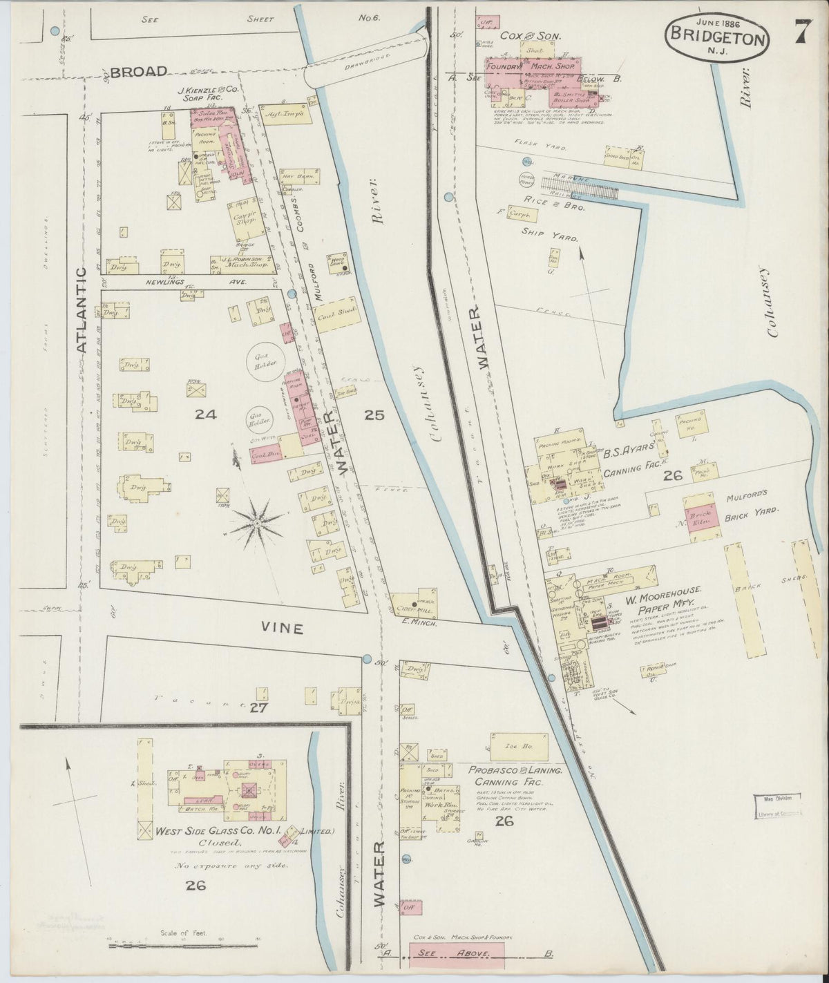 Sanborn Fire Insurance Map from Bridgeton, Cumberland County, New Jersey (1886), Sheet #0007 - Complete Map Set gallery image, historic Sanborn map, vintage wall art, New Jersey New Jersey