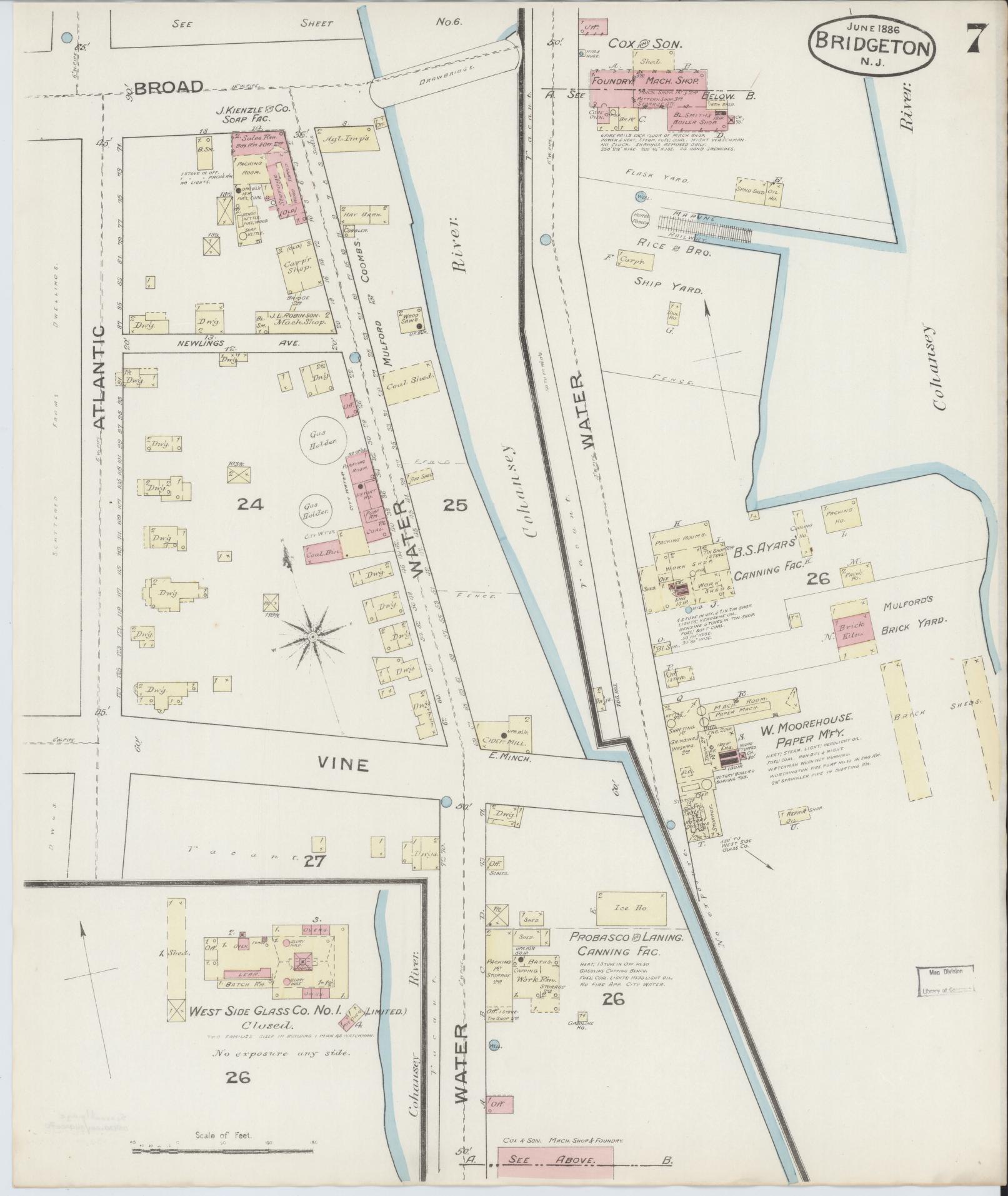 Sanborn Fire Insurance Map from Bridgeton, Cumberland County, New Jersey (1886), Sheet #0007 - Complete Map Set gallery image, historic Sanborn map, vintage wall art, New Jersey New Jersey