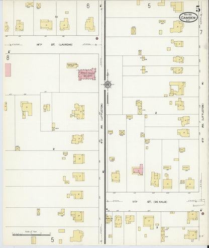 Sanborn Fire Insurance Map from Camden, Kershaw County, South Carolina (1912), Sheet #0005 - Complete Map Set gallery image, historic Sanborn map, vintage wall art, South Carolina South Carolina