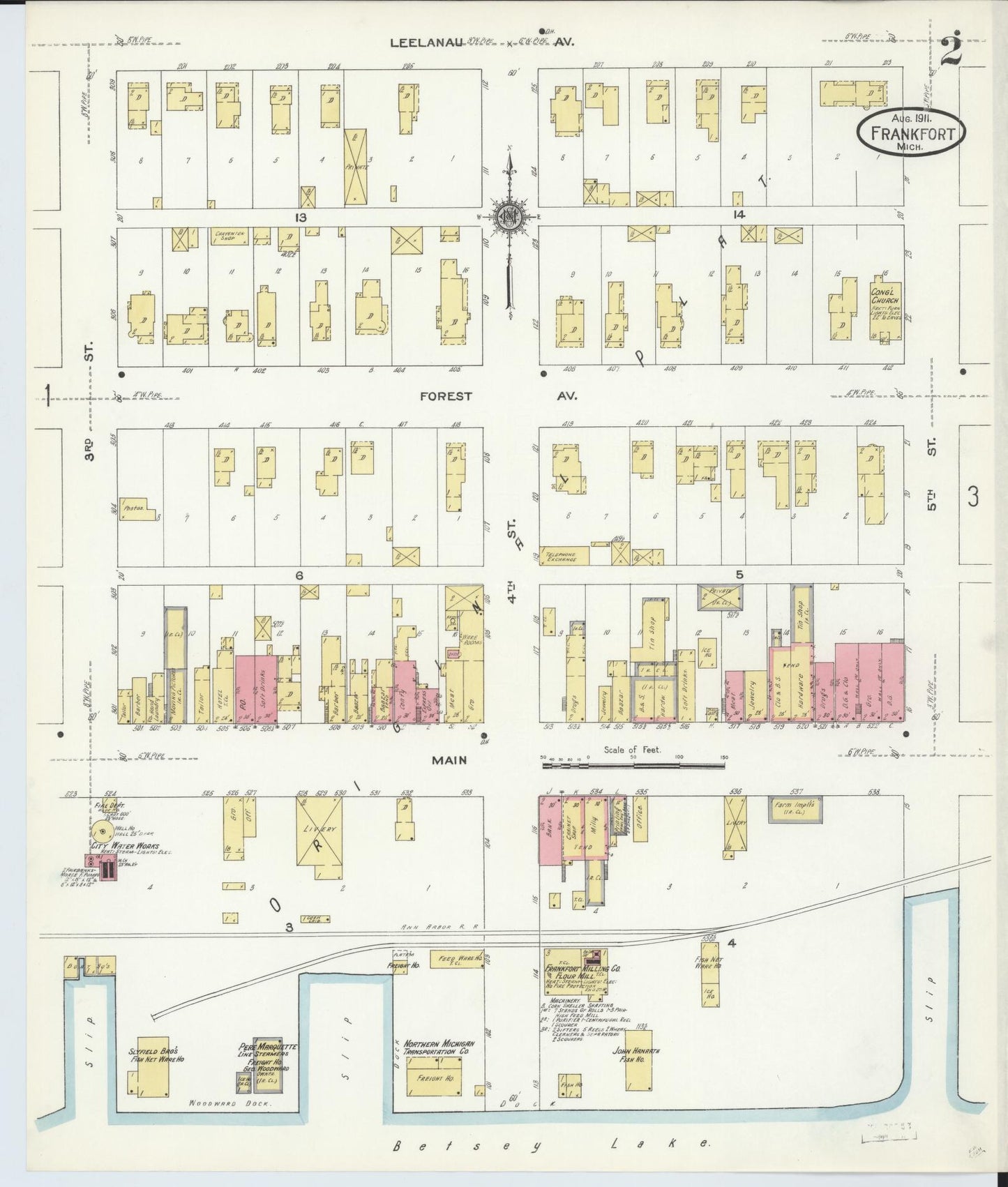 Sanborn Fire Insurance Map from Frankfort, Benzie County, Michigan (1911), Sheet #0002 - Complete Map Set gallery image, historic Sanborn map, vintage wall art, Michigan Michigan