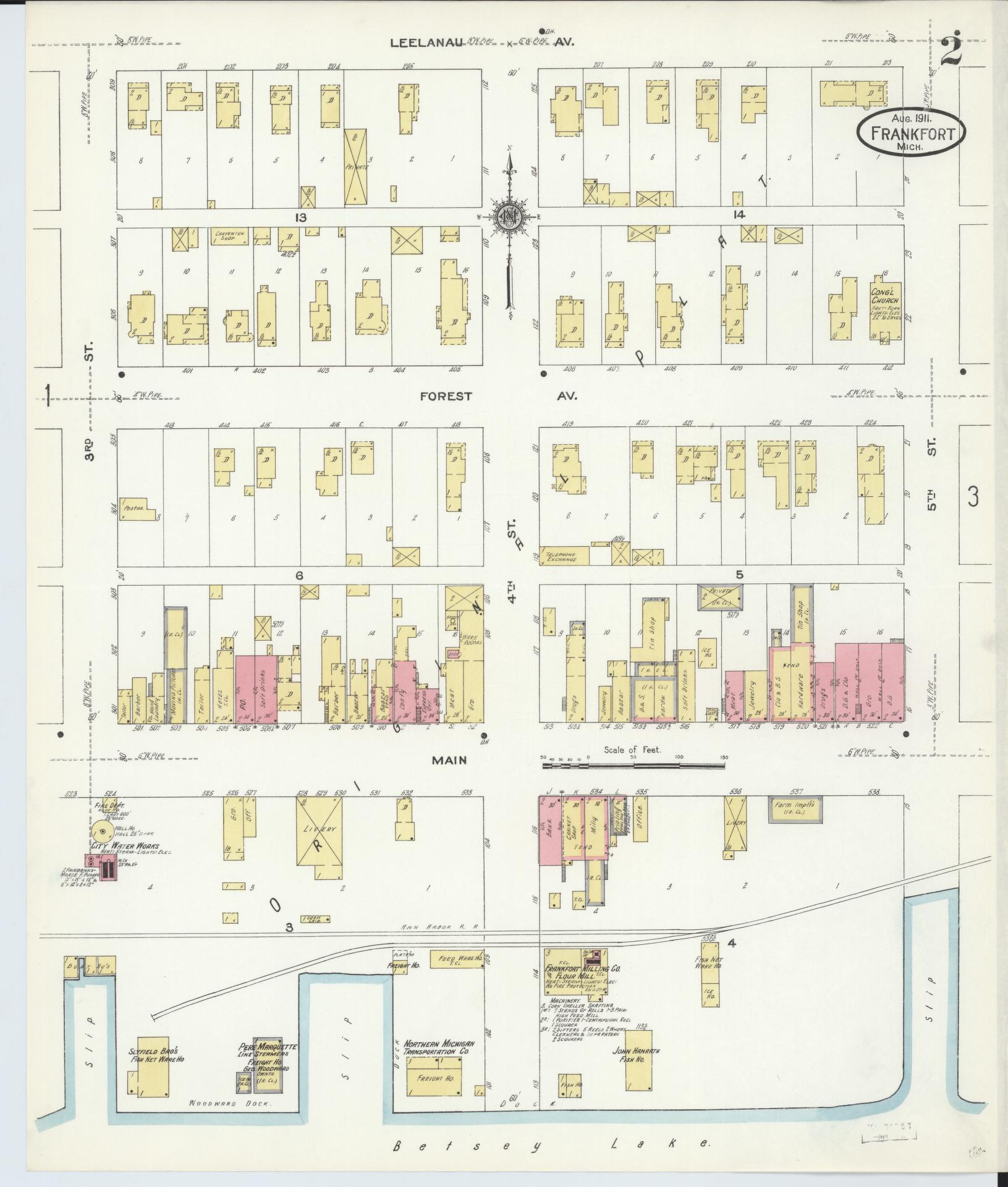 Sanborn Fire Insurance Map from Frankfort, Benzie County, Michigan (1911), Sheet #0002 - Complete Map Set gallery image, historic Sanborn map, vintage wall art, Michigan Michigan