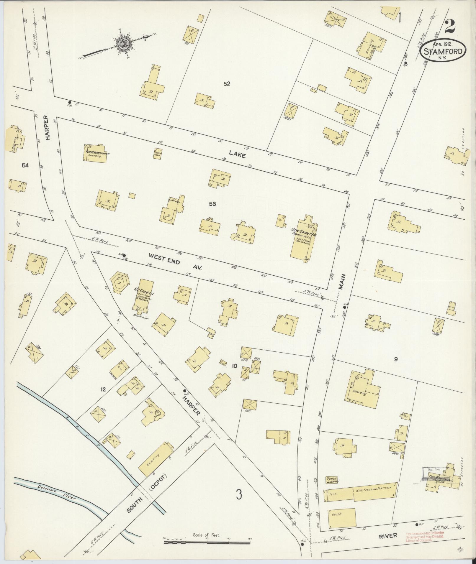 Sanborn Fire Insurance Map from Stamford, Delaware County, New York (1912), Sheet #0002 - Complete Map Set gallery image, historic Sanborn map, vintage wall art, Stamford Delaware