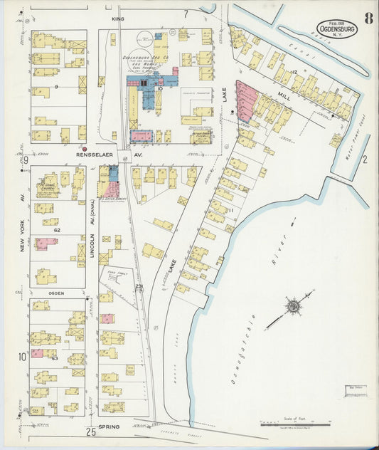 Sanborn Fire Insurance Map from Ogdensburg, St. Lawrence County, New York (1918), Sheet #0008 - Historic Sanborn Fire Insurance Map Print, vintage old map wall art, antique decor, genealogy gift, New York New York map