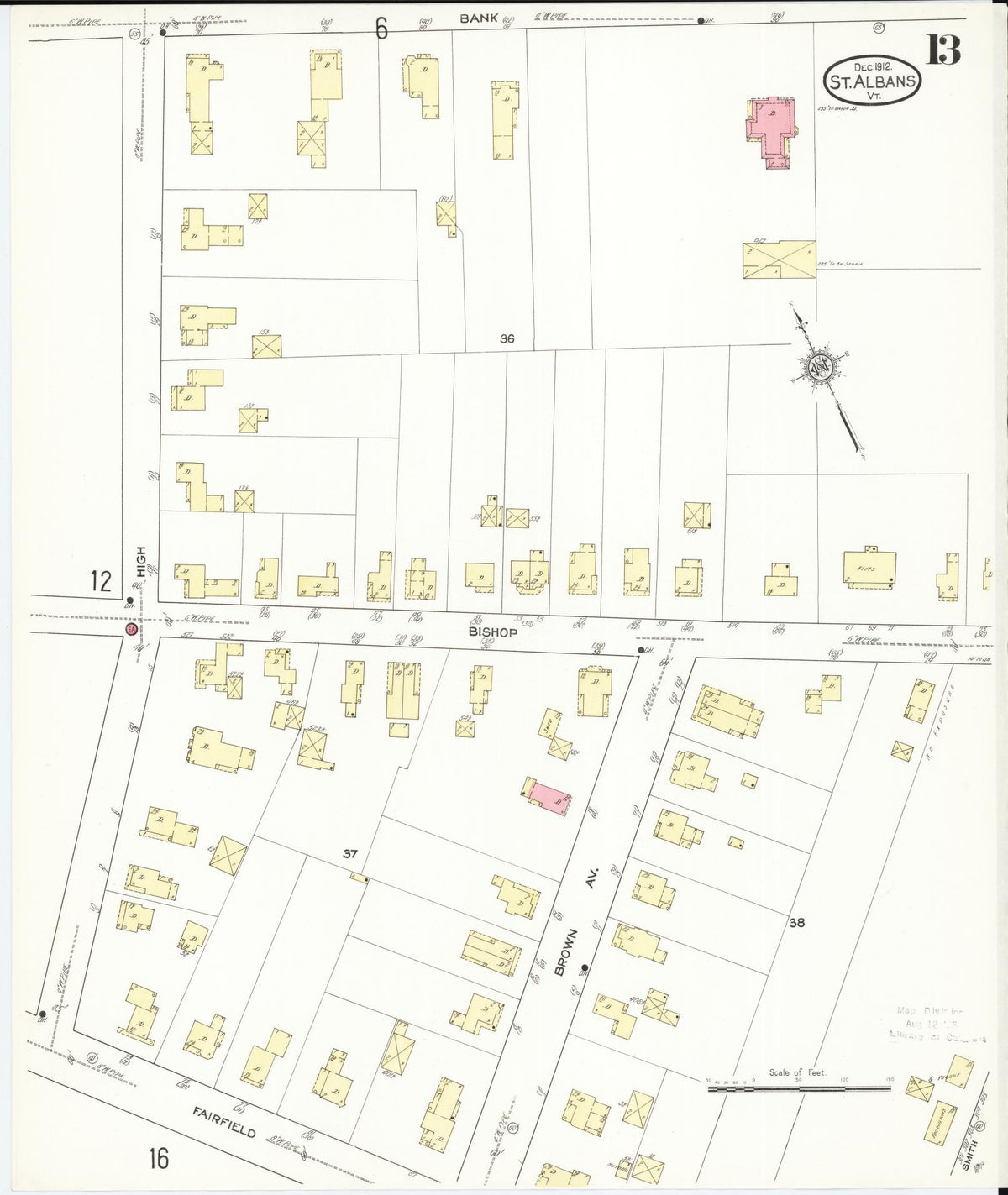 Sanborn Fire Insurance Map from Saint Albans, Franklin County, Vermont (1912), Sheet #0013 - Historic Sanborn Fire Insurance Map Print, vintage old map wall art, antique decor, genealogy gift, Vermont Vermont map