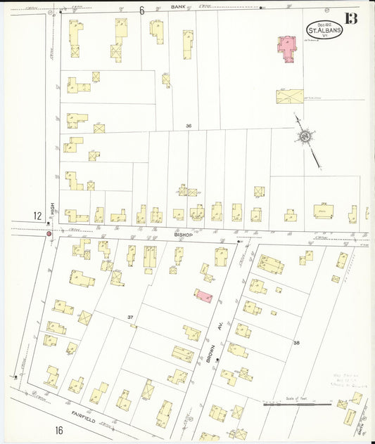 Sanborn Fire Insurance Map from Saint Albans, Franklin County, Vermont (1912), Sheet #0013 - Historic Sanborn Fire Insurance Map Print, vintage old map wall art, antique decor, genealogy gift, Vermont Vermont map