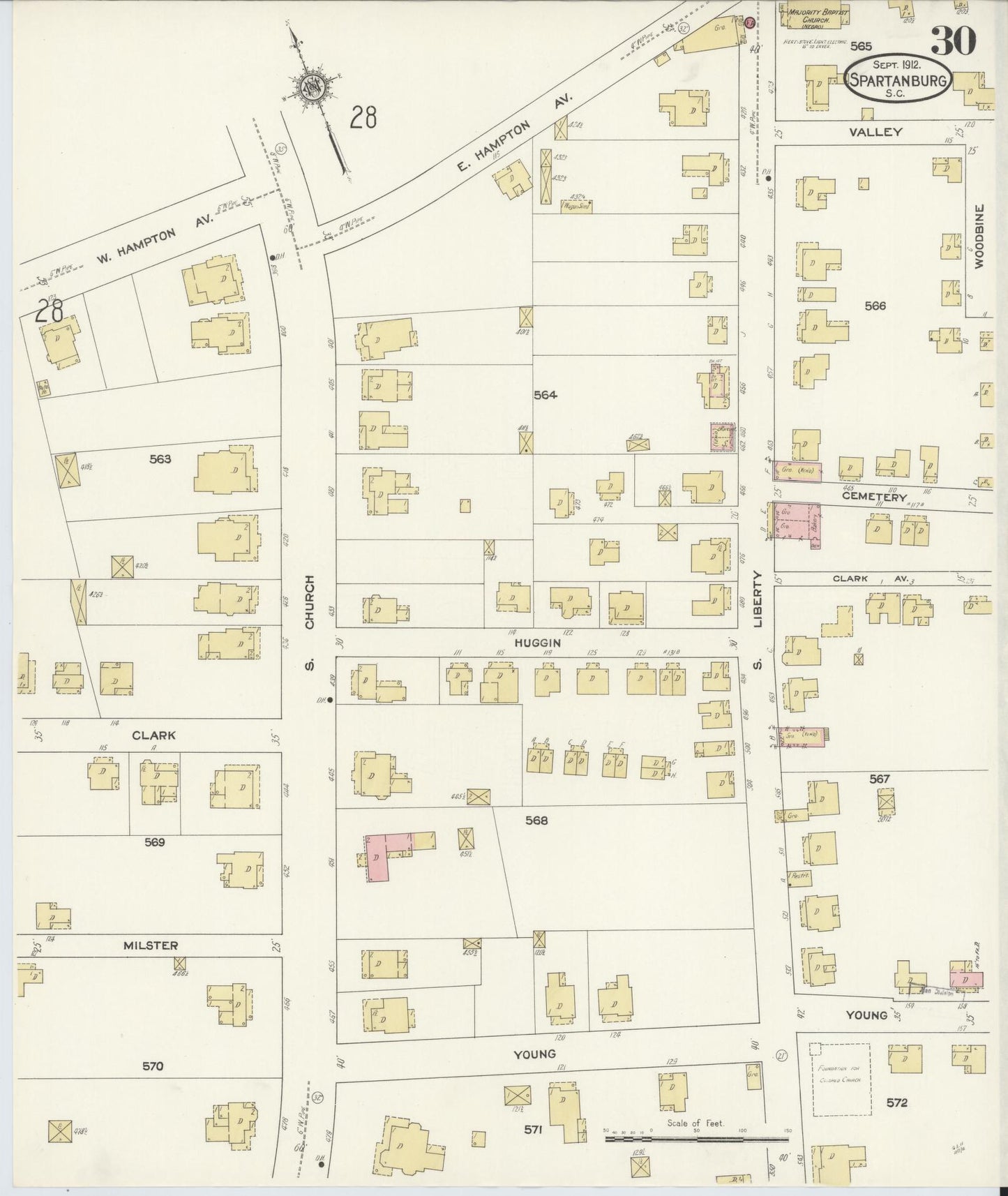 Sanborn Fire Insurance Map from Spartanburg, Spartanburg County, South Carolina (1912), Sheet #0030 - Complete Map Set gallery image, historic Sanborn map, vintage wall art, South Carolina South Carolina
