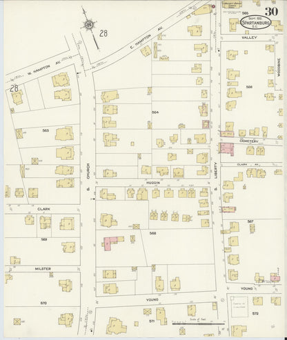 Sanborn Fire Insurance Map from Spartanburg, Spartanburg County, South Carolina (1912), Sheet #0030 - Complete Map Set gallery image, historic Sanborn map, vintage wall art, South Carolina South Carolina