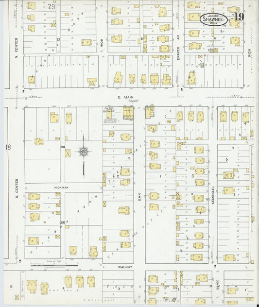 Sanborn Fire Insurance Map from Shawnee, Pottawatomie County, Oklahoma (1919), Sheet #0019 - Historic Sanborn Fire Insurance Map Print, vintage old map wall art, antique decor, genealogy gift, Oklahoma Oklahoma map