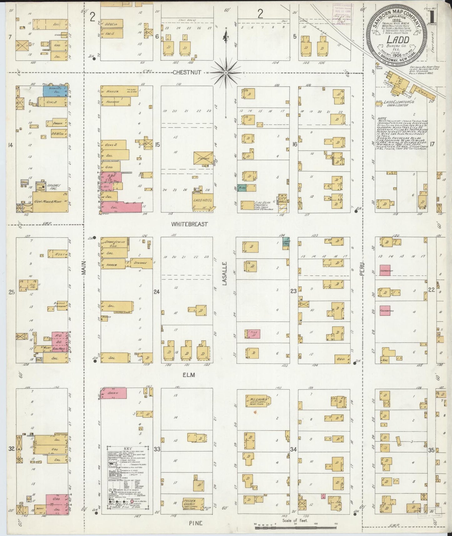Sanborn Fire Insurance Map from Ladd, Bureau County, Illinois (1906), Sheet #0001 - Historic Sanborn Fire Insurance Map Print, vintage old map wall art, antique decor, genealogy gift, Illinois Illinois map