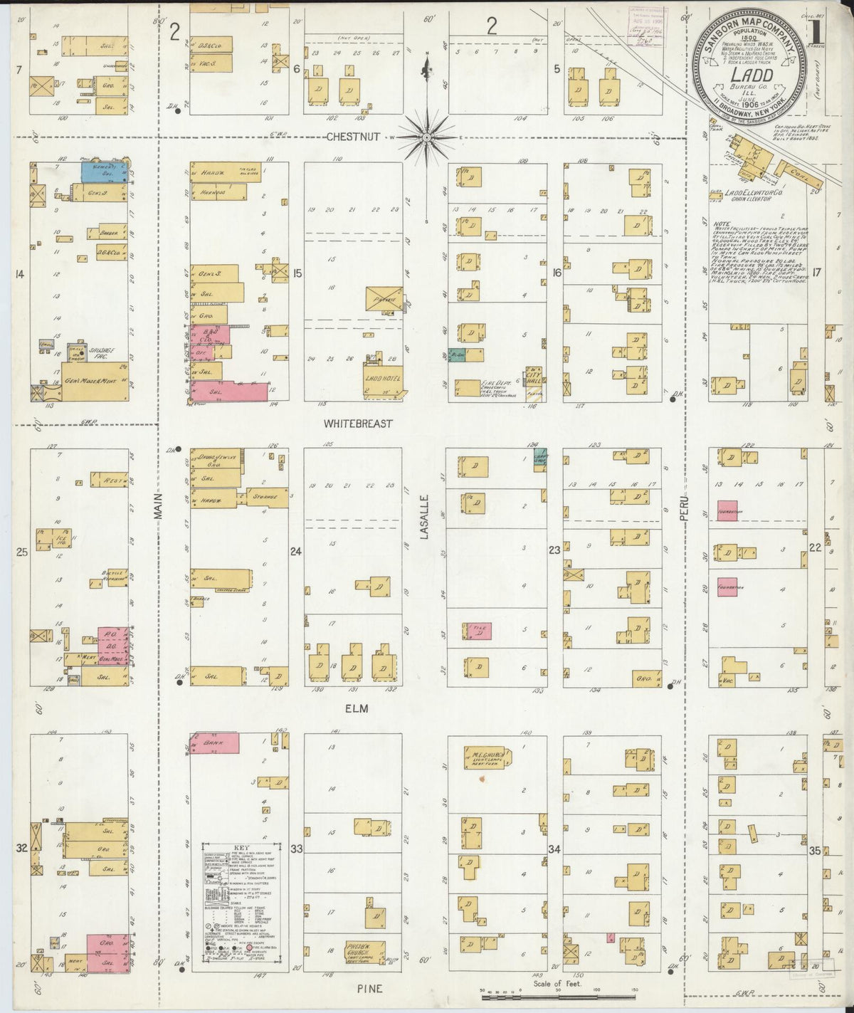 Sanborn Fire Insurance Map from Ladd, Bureau County, Illinois (1906), Sheet #0001 - Historic Sanborn Fire Insurance Map Print, vintage old map wall art, antique decor, genealogy gift, Illinois Illinois map