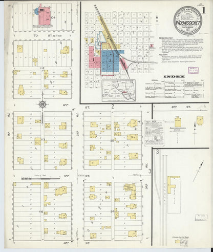 Sanborn Fire Insurance Map from Woonsocket, Sanborn County, South Dakota (1916), Sheet #0001 - Complete Map Set gallery image, historic Sanborn map, vintage wall art, South Dakota South Dakota