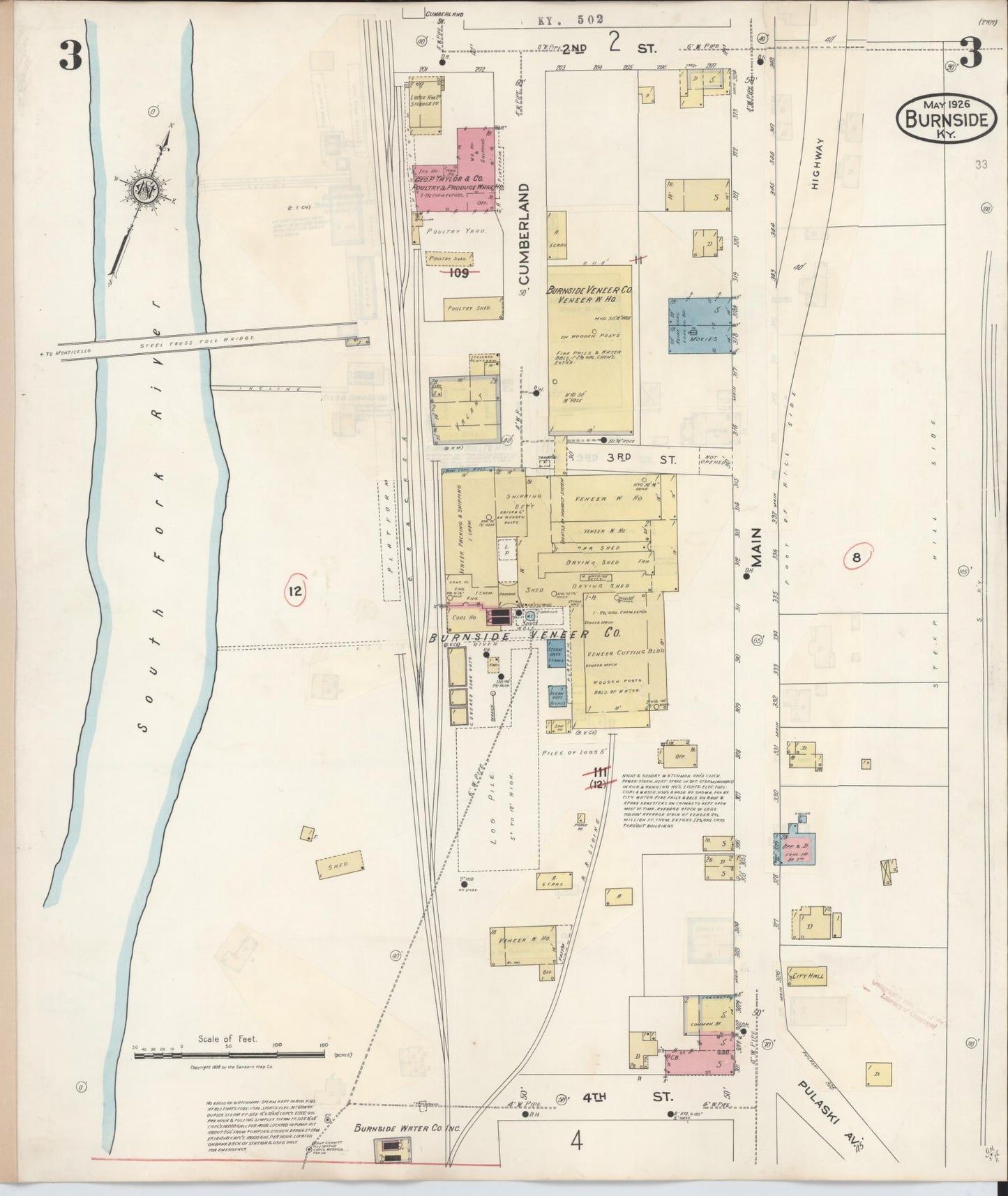 Sanborn Fire Insurance Map from Burnside, Pulaski County, Kentucky (1940), Sheet #0003 - Historic Sanborn Fire Insurance Map Print, vintage old map wall art, antique decor, genealogy gift, Kentucky Kentucky map