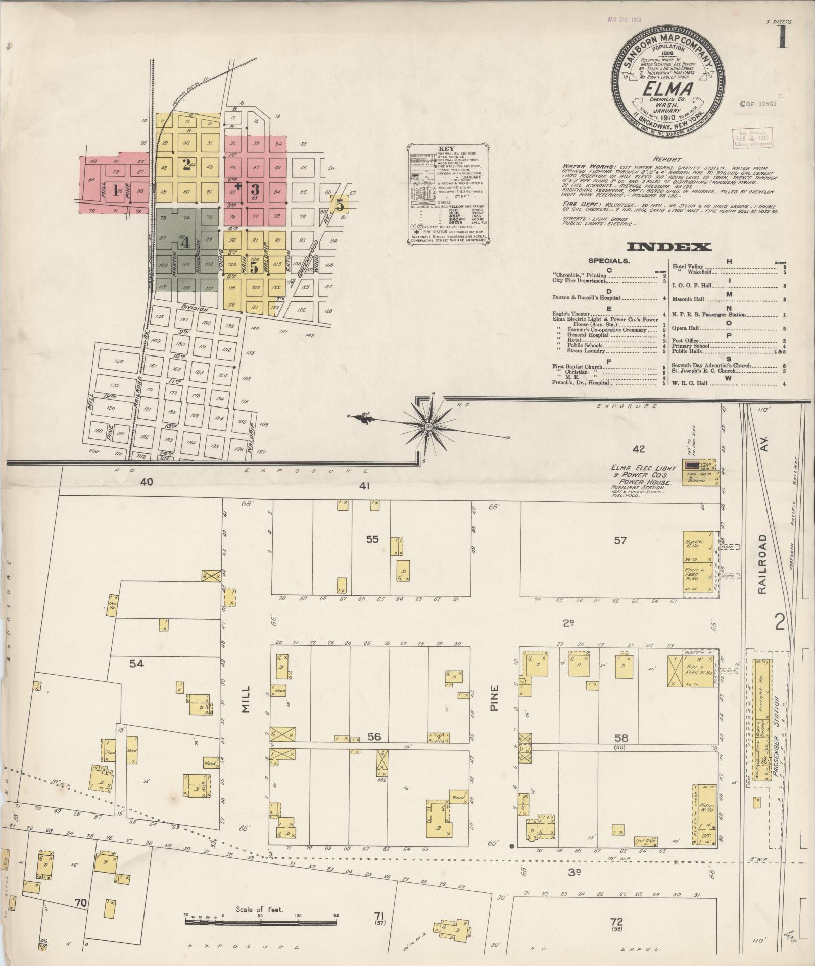 Sanborn Fire Insurance Map from Elma, Grays Harbor County, Washington (1910), Sheet #0001 - Complete Map Set gallery image, historic Sanborn map, vintage wall art, Washington Washington