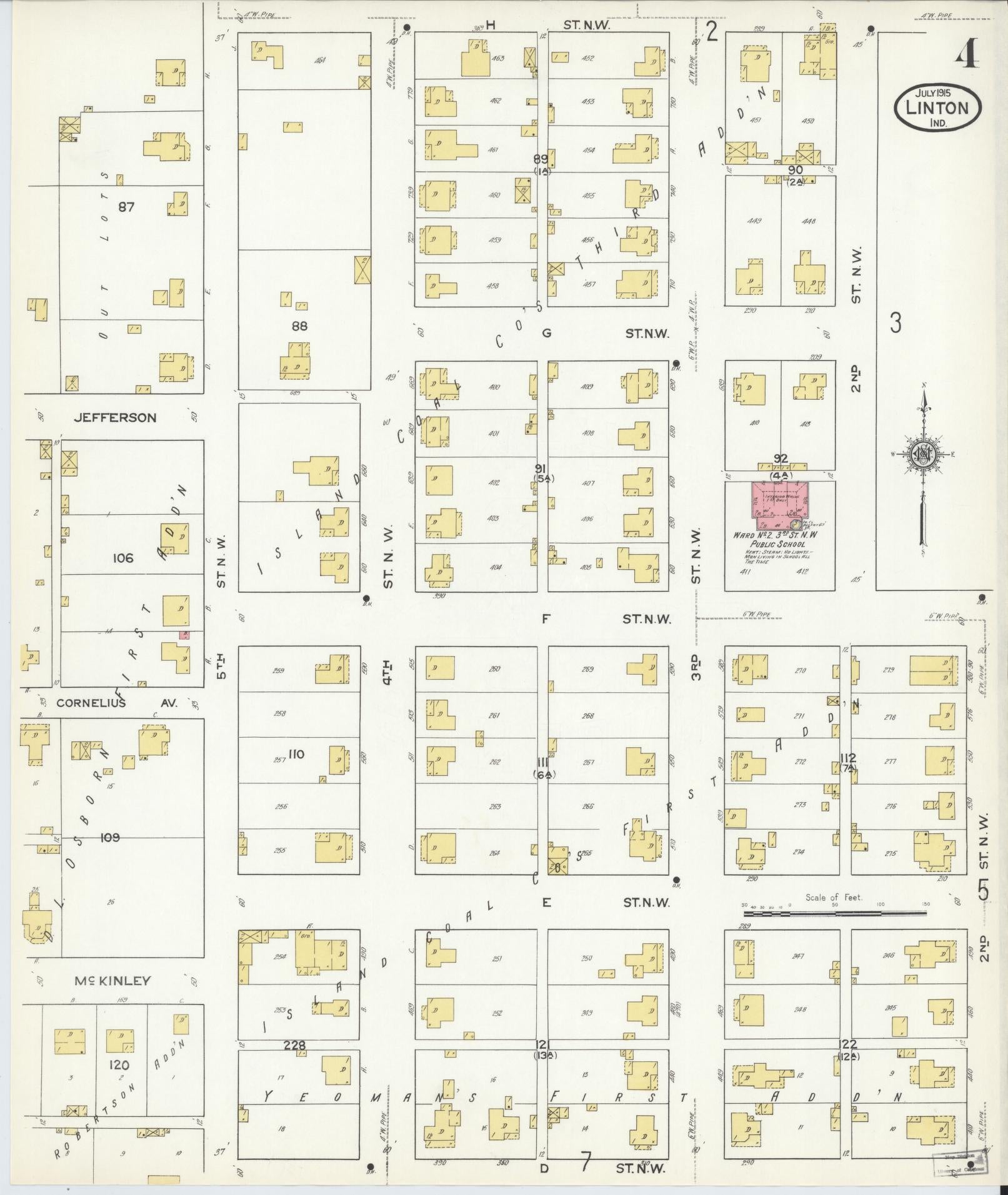 Sanborn Fire Insurance Map from Linton, Greene County, Indiana (1915), Sheet #0004 - Complete Map Set gallery image, historic Sanborn map, vintage wall art, Indiana Indiana