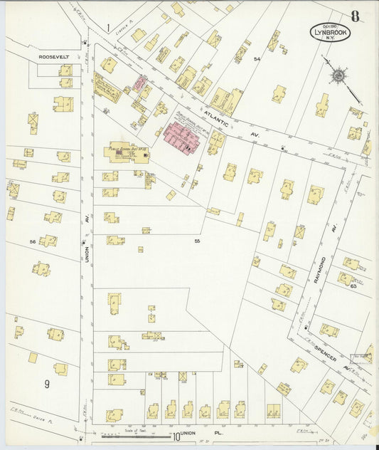 Sanborn Fire Insurance Map from Lynbrook, Nassau County, New York (1910), Sheet #0008 - Historic Sanborn Fire Insurance Map Print, vintage old map wall art, antique decor, genealogy gift, New York New York map