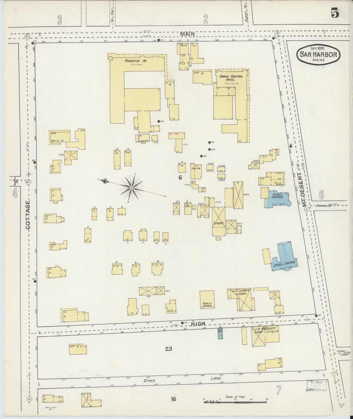Sanborn Fire Insurance Map from Bar Harbor, Hancock County, Maine (1892), Sheet #0005 - Historic Sanborn Fire Insurance Map Print, vintage old map wall art, antique decor, genealogy gift, Maine Maine map