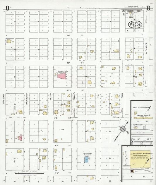 Sanborn Fire Insurance Map from Pecos, Reeves County, Texas (1927), Sheet #0008 - Historic Sanborn Fire Insurance Map Print, vintage old map wall art, antique decor, genealogy gift, Texas Texas map