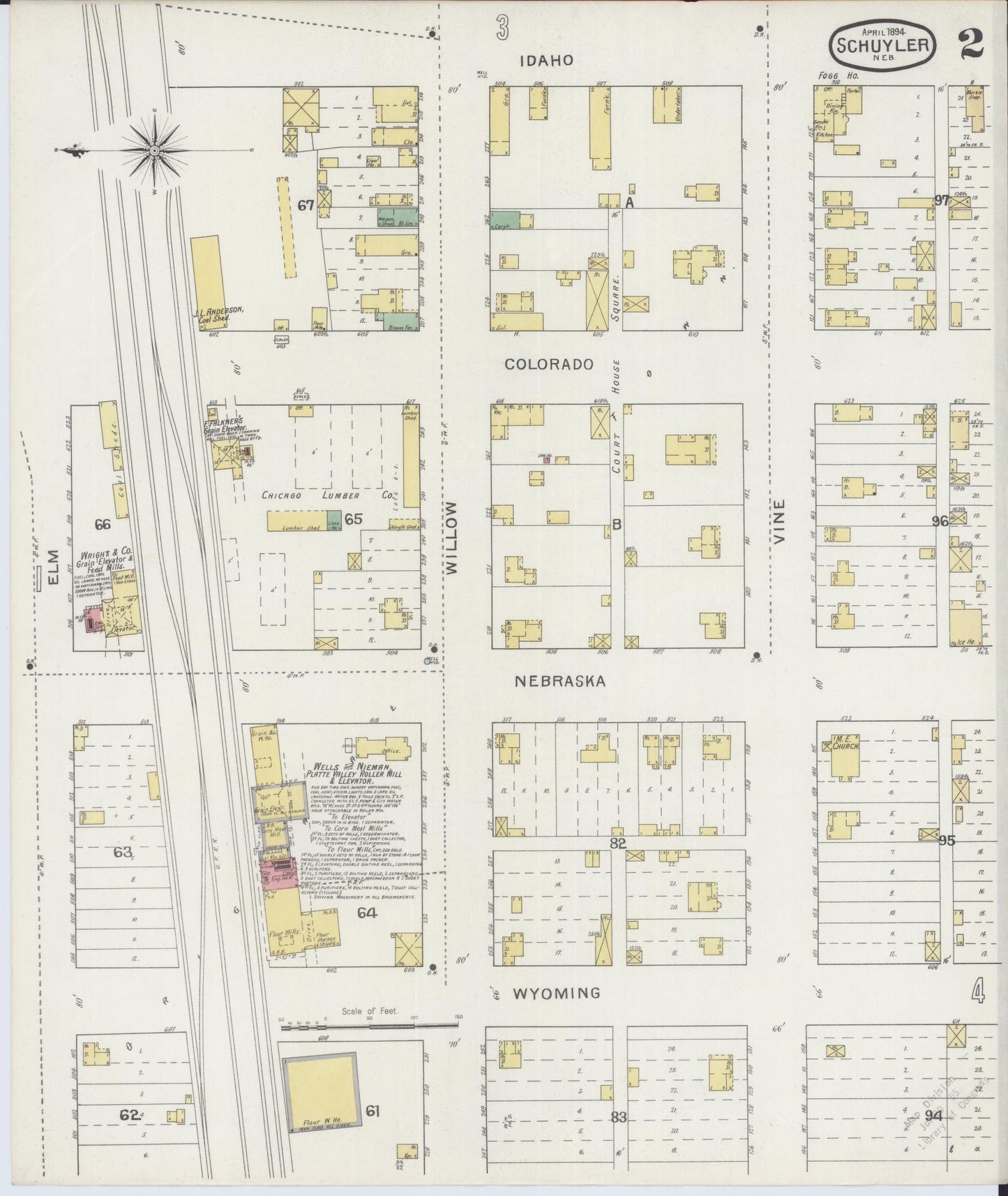 Sanborn Fire Insurance Map from Schuyler, Colfax County, Nebraska (1894), Sheet #0002 - Complete Map Set gallery image, historic Sanborn map, vintage wall art, Nebraska Nebraska