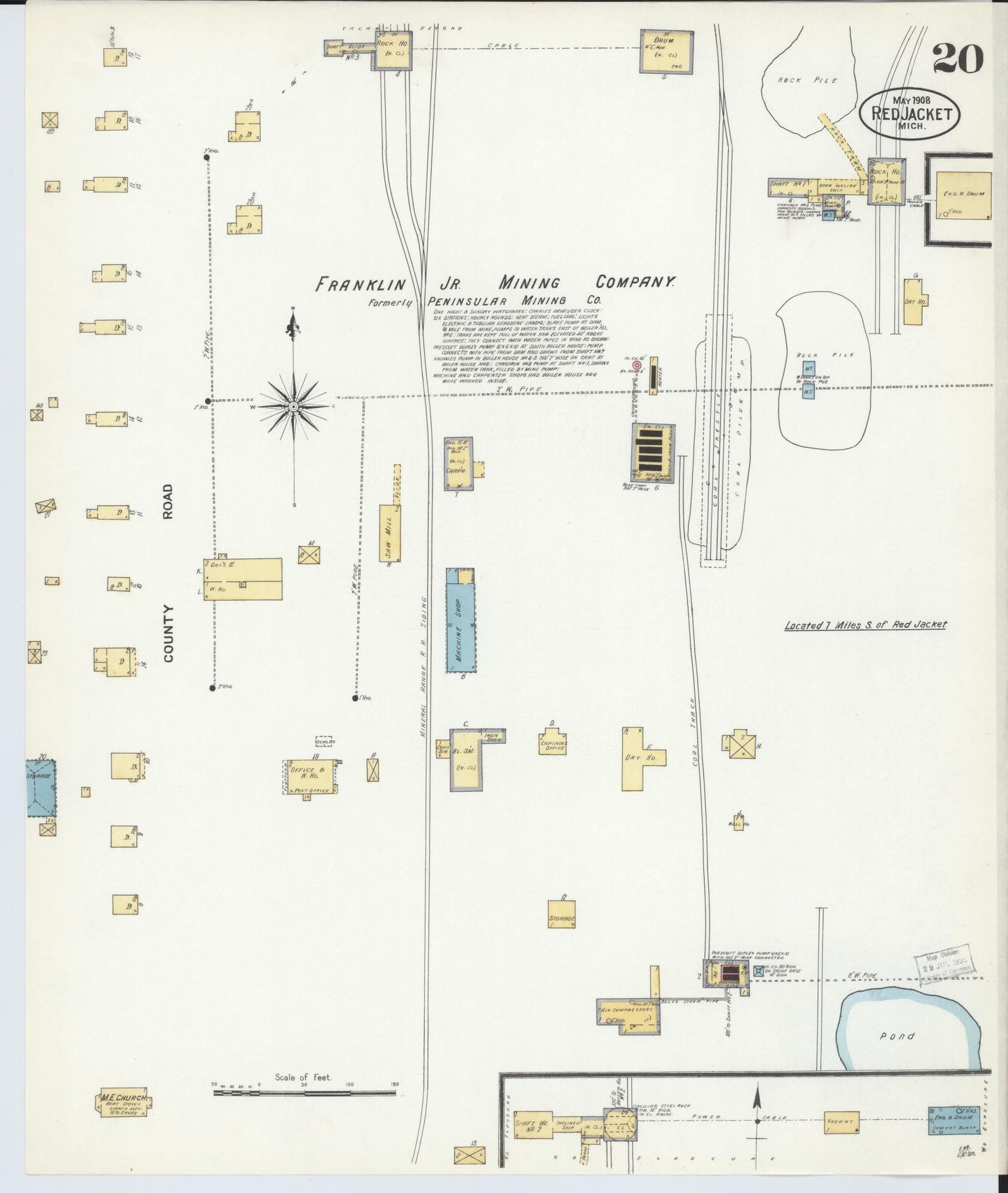 Sanborn Fire Insurance Map from Red Jacket, Houghton County, Michigan (1908), Sheet #0020 - Historic Sanborn Fire Insurance Map Print, vintage old map wall art, antique decor, genealogy gift, Michigan Michigan map