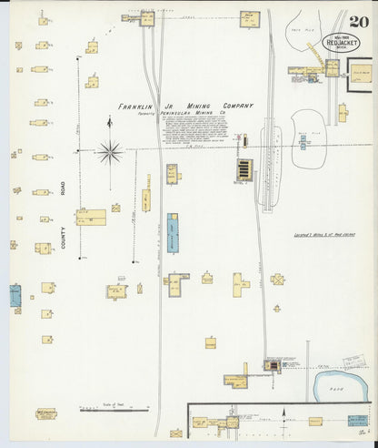 Sanborn Fire Insurance Map from Red Jacket, Houghton County, Michigan (1908), Sheet #0020 - Historic Sanborn Fire Insurance Map Print, vintage old map wall art, antique decor, genealogy gift, Michigan Michigan map