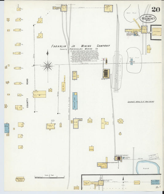 Sanborn Fire Insurance Map from Red Jacket, Houghton County, Michigan (1908), Sheet #0020 - Historic Sanborn Fire Insurance Map Print, vintage old map wall art, antique decor, genealogy gift, Michigan Michigan map