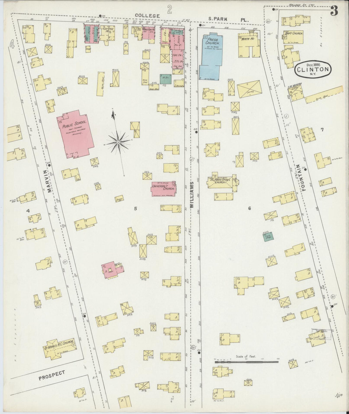Sanborn Fire Insurance Map from Clinton, Oneida County, New York (1895), Sheet #0003 - Complete Map Set gallery image, historic Sanborn map, vintage wall art, New York New York