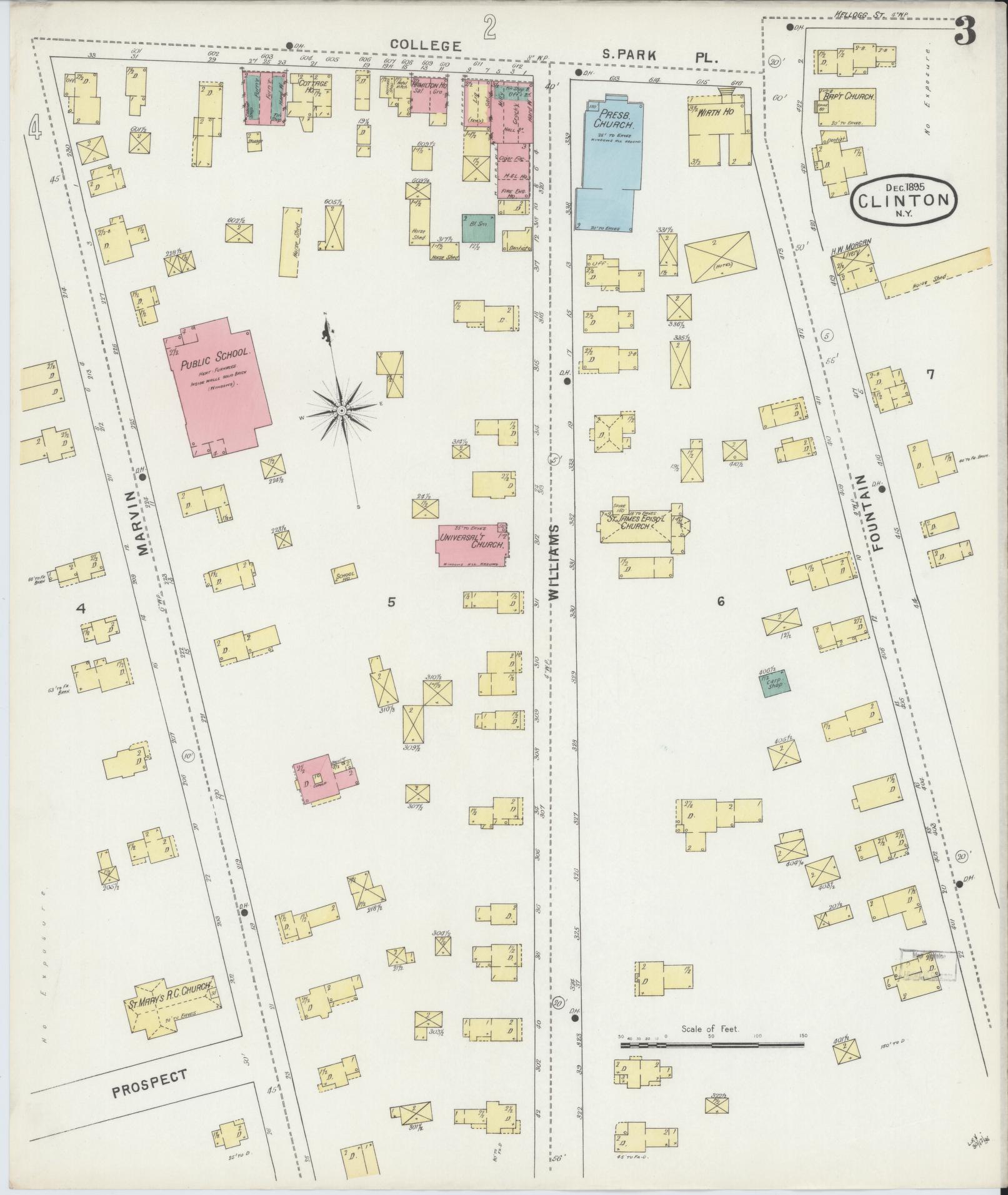Sanborn Fire Insurance Map from Clinton, Oneida County, New York (1895), Sheet #0003 - Complete Map Set gallery image, historic Sanborn map, vintage wall art, New York New York