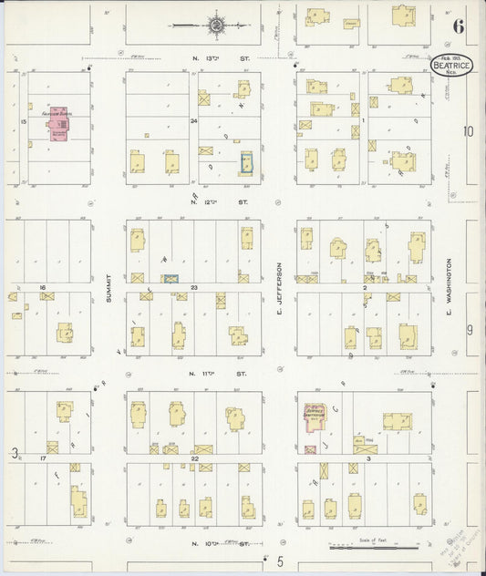 Sanborn Fire Insurance Map from Beatrice, Gage County, Nebraska (1913), Sheet #0006 - Historic Sanborn Fire Insurance Map Print, vintage old map wall art, antique decor, genealogy gift, Nebraska Nebraska map