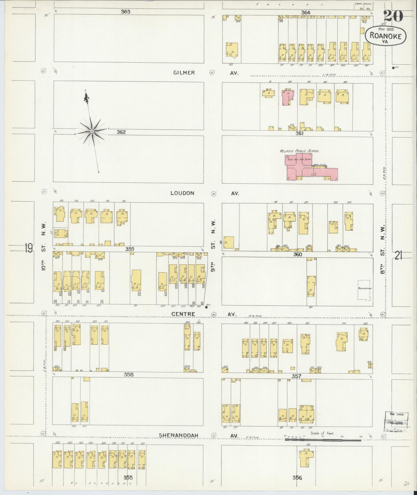 Sanborn Fire Insurance Map from Roanoke, Independent Cities, Virginia (1903), Sheet #0020 - Historic Sanborn Fire Insurance Map Print, vintage old map wall art, antique decor, genealogy gift, Virginia Virginia map
