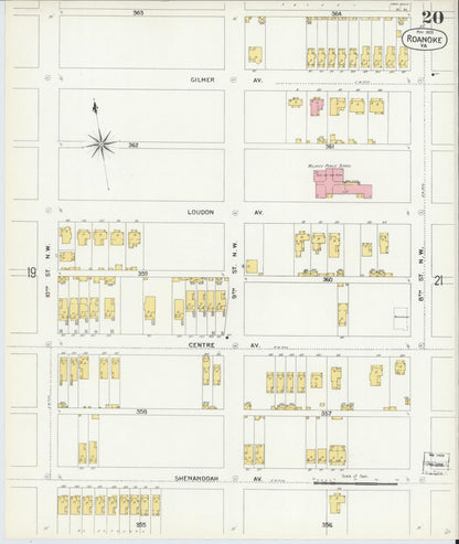 Sanborn Fire Insurance Map from Roanoke, Independent Cities, Virginia (1903), Sheet #0020 - Historic Sanborn Fire Insurance Map Print, vintage old map wall art, antique decor, genealogy gift, Virginia Virginia map