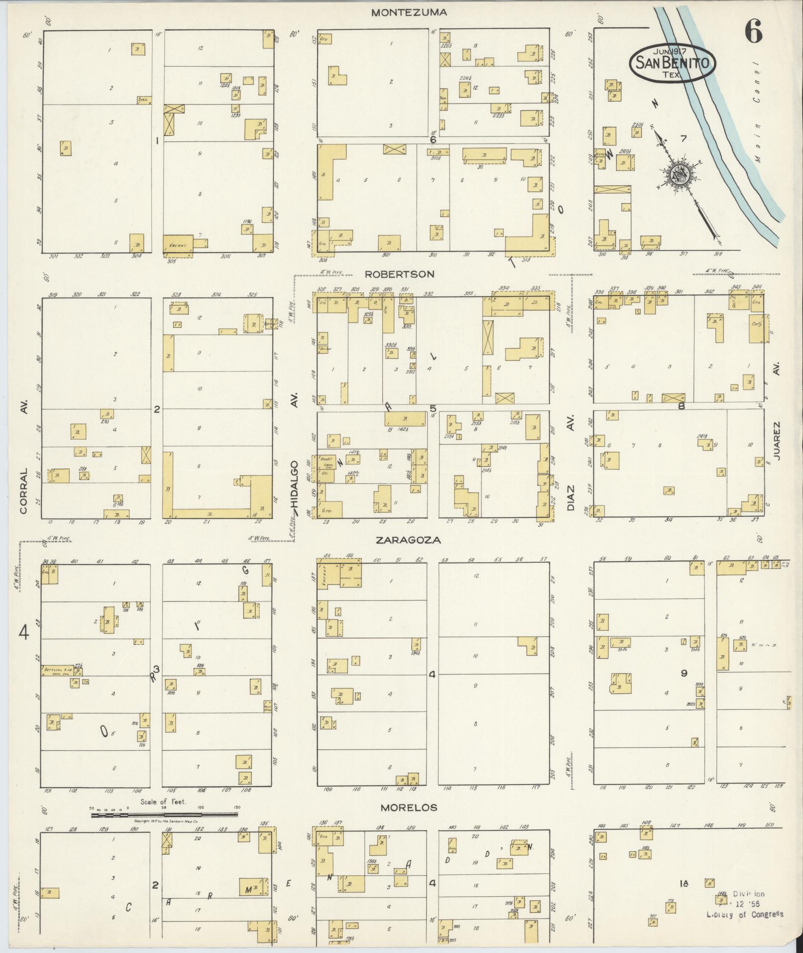 Sanborn Fire Insurance Map from San Benito, Cameron County, Texas (1917), Sheet #0006 - Historic Sanborn Fire Insurance Map Print, vintage old map wall art, antique decor, genealogy gift, Texas Texas map