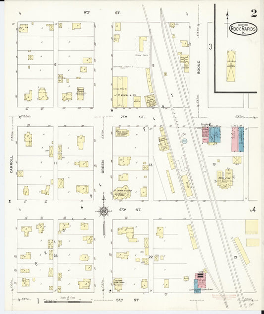 Sanborn Fire Insurance Map from Rock Rapids, Lyon County, Iowa (1913), Sheet #0002 - Historic Sanborn Fire Insurance Map Print, vintage old map wall art