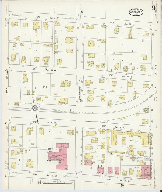 Sanborn Fire Insurance Map from Ardmore, Carter County, Oklahoma (1913), Sheet #0009 - Historic Sanborn Fire Insurance Map Print, vintage old map wall art, antique decor, genealogy gift, Oklahoma Oklahoma map