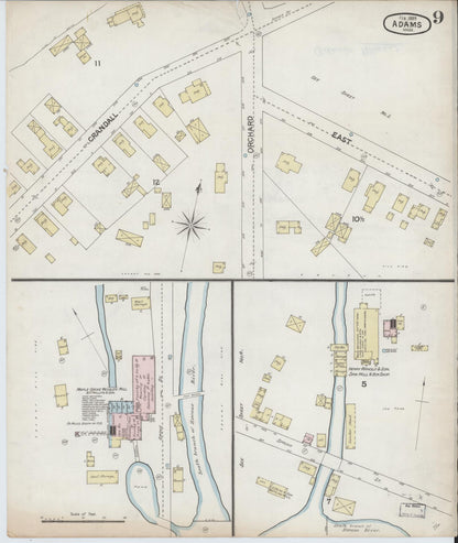 Sanborn Fire Insurance Map from Adams, Berkshire County, Massachusetts (1889), Sheet #0009 - Historic Sanborn Fire Insurance Map Print, vintage old map wall art, antique decor, genealogy gift, Massachusetts Massachusetts map