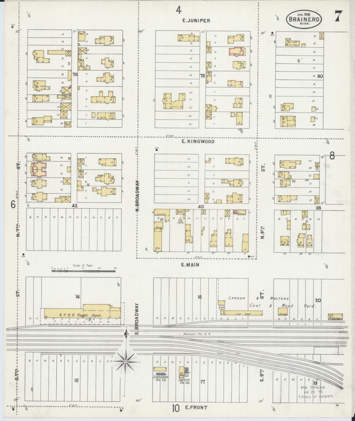 Sanborn Fire Insurance Map from Brainerd, Crow Wing County, Minnesota (1898), Sheet #0007 - Complete Map Set gallery image, historic Sanborn map, vintage wall art, Minnesota Minnesota