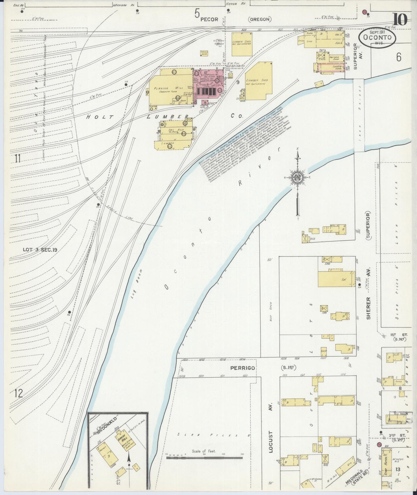 Sanborn Fire Insurance Map from Oconto, Oconto County, Wisconsin (1911), Sheet #0010 - Complete Map Set gallery image, historic Sanborn map, vintage wall art, Wisconsin Wisconsin