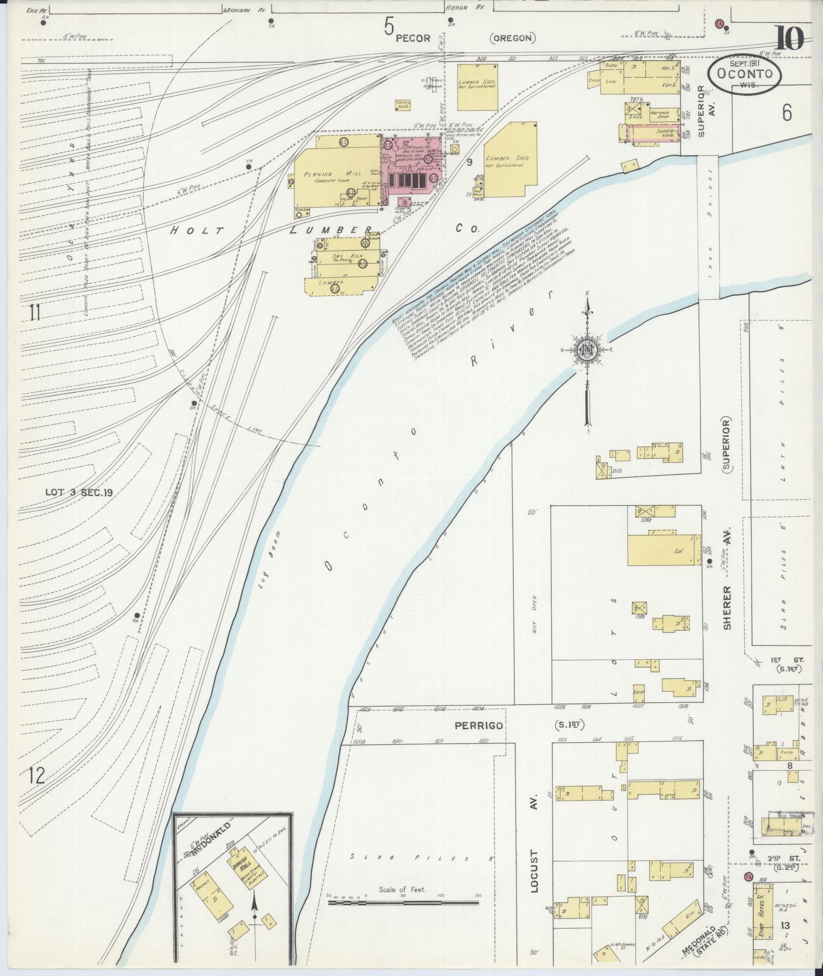 Sanborn Fire Insurance Map from Oconto, Oconto County, Wisconsin (1911), Sheet #0010 - Complete Map Set gallery image, historic Sanborn map, vintage wall art, Wisconsin Wisconsin