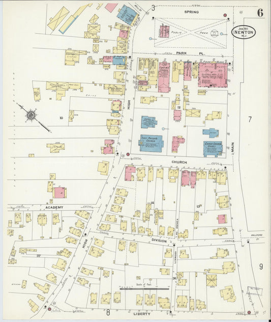 Sanborn Fire Insurance Map from Newton, Sussex County, New Jersey (1911), Sheet #0006 - Historic Sanborn Fire Insurance Map Print, vintage old map wall art, antique decor, genealogy gift, New Jersey New Jersey map