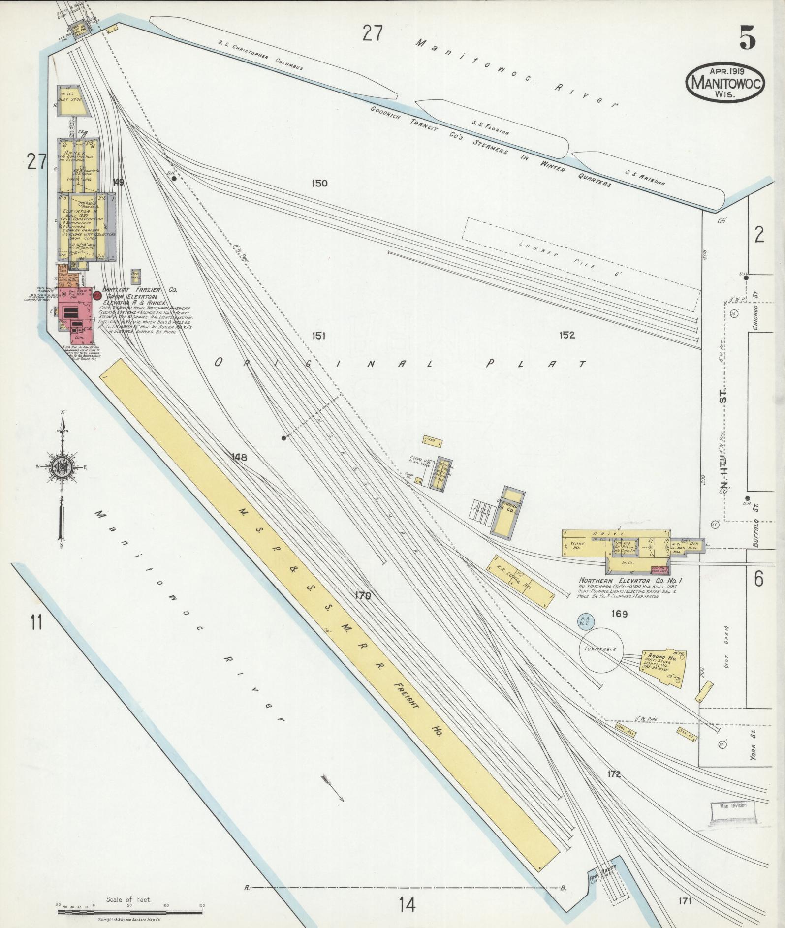 Sanborn Fire Insurance Map from Manitowoc, Manitowoc County, Wisconsin (1919), Sheet #0005 - Historic Sanborn Fire Insurance Map Print, vintage old map wall art, antique decor, genealogy gift, Wisconsin Wisconsin map