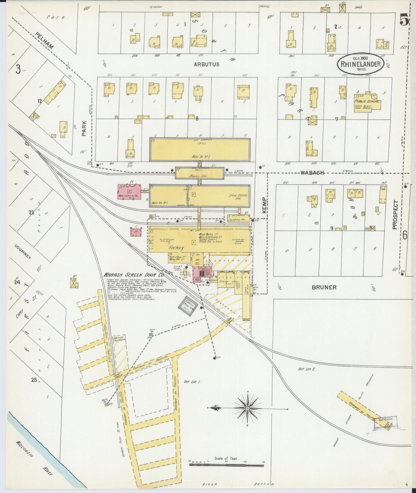 Sanborn Fire Insurance Map from Rhinelander, Oneida County, Wisconsin (1900), Sheet #0005 - Complete Map Set gallery image, historic Sanborn map, vintage wall art, Wisconsin Wisconsin