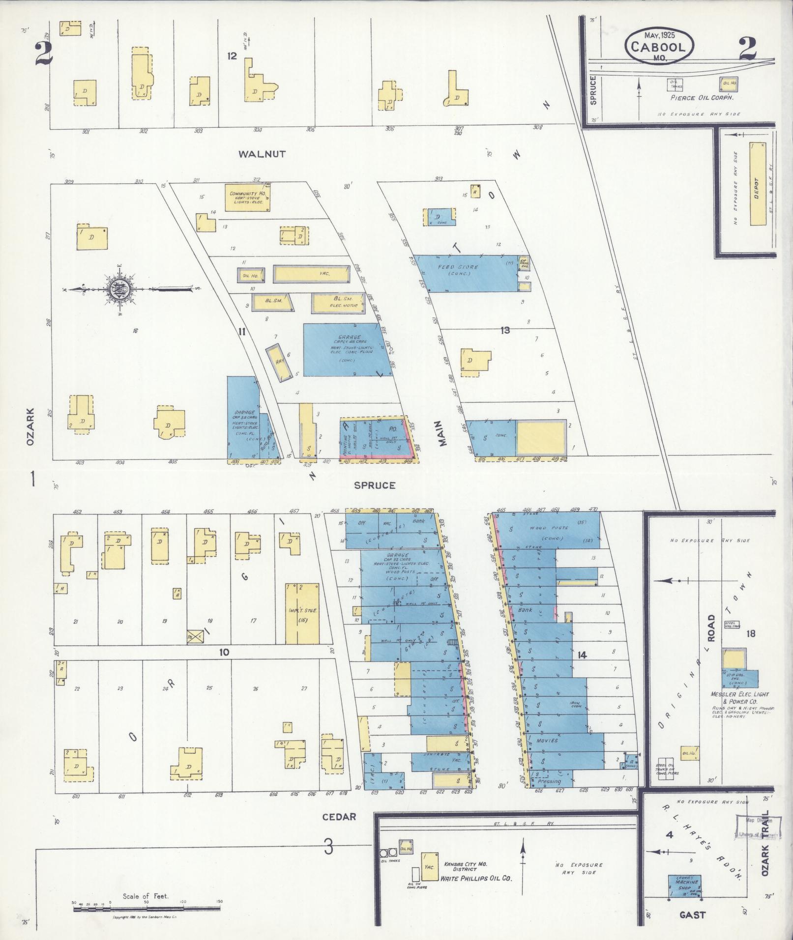 Sanborn Fire Insurance Map from Cabool, Texas County, Missouri (1925), Sheet #0002 - Complete Map Set gallery image, historic Sanborn map, vintage wall art, Missouri Missouri